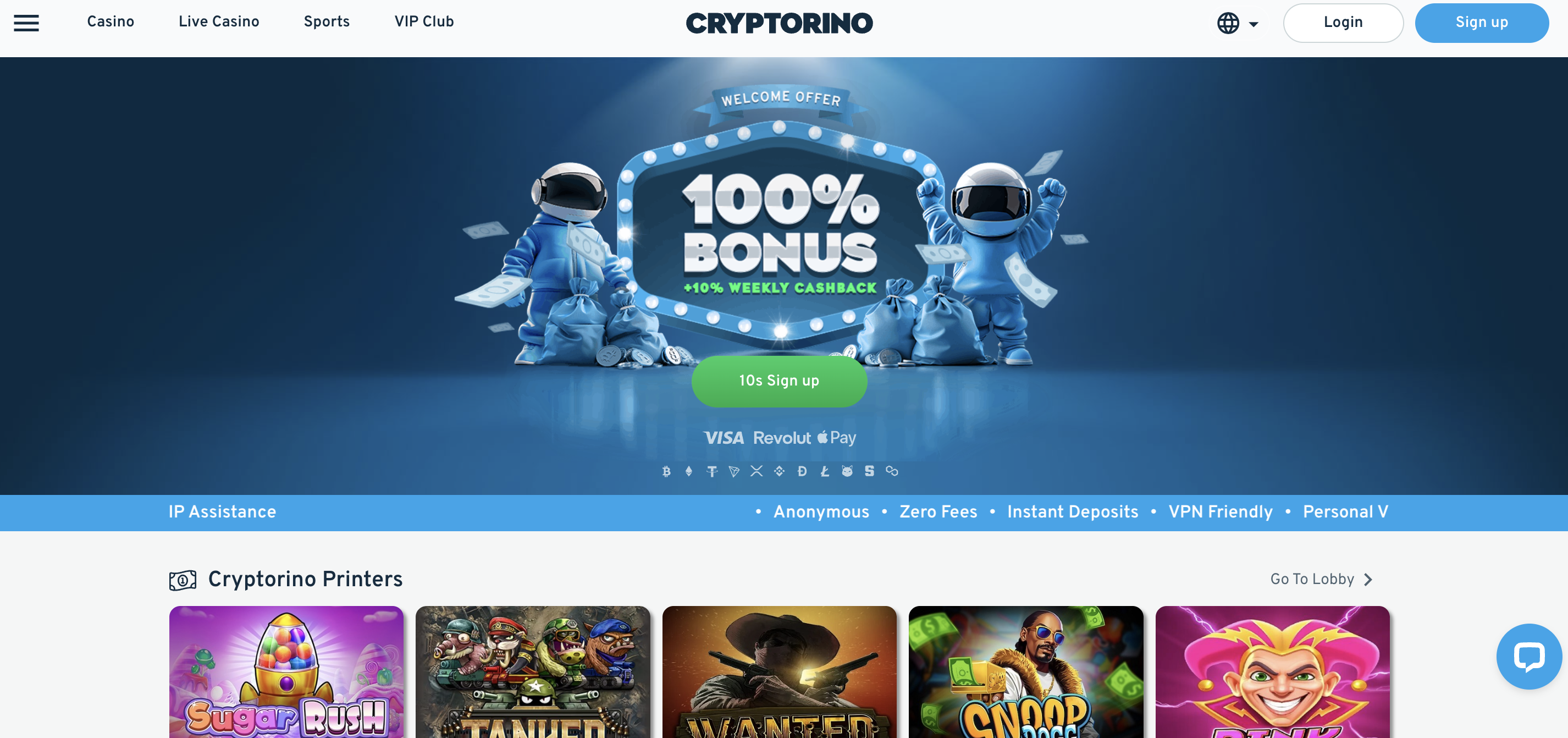 Cryptorino Casino Screenshot
